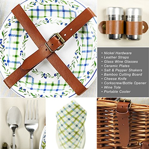 Picnic at Ascot Original Dorset English-Style Willow Picnic Basket with Service for 4 and Blanket- Designed, Assembled & Quality Approved in the USA - color: Wicker With Gazebo Plates/Napkins
