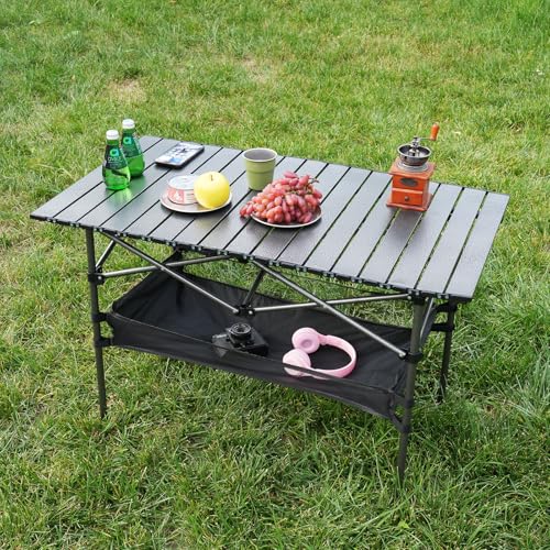 Opliy Portable Folding Camping Table for 4-6 Persons Aluminum Collapsible Table Lightweight with Carry Bag for Camping, Hiking, Picnics, BBQ, Beach Trips & Tailgating - size: XL (39.37 inch)