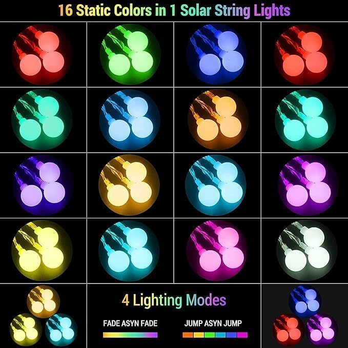 XEWEA Solar String Lights Outdoor, 16Colors 66LED 39Ft Waterproof Outdoor String Lights with 20Modes Remote for Garden Home Party Christmas Halloween Decorations - color: Solar-66Ball