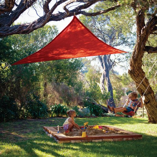 Coolaroo Party Shade Sail - 90% UV Block Lightweight Outdoor Sun Shade with Ropes, Portable Breathable Shade for Picnics, Playdates, or Events, 9ft 10in. Triangle, Red - color: Red