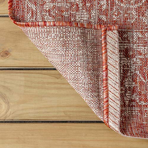 JONATHAN Y Weave Floral Indoor Outdoor Square Area Rug 5X5 Red/Taupe, Tela Bohemian Textured for Backyard, Patio, Porch, Easy-Cleaning, High Traffic, Pet-Friendly, Non-Shedding (SMB100A-5SQ) - color: Red/Taupe, size: 5'3" x 5'3" (Square)