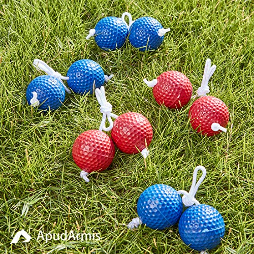 ApudArmis Ladder Bolas Balls, 6 Pack Real Golf Tossing Ball Replacement for Ladder Toss Game - Outdoor Lawn Yard Beach Game for Teens Adults Family (3 Red + 3 Blue)