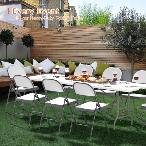 Elevon 8 Feet Heavy Duty Folding Table with Adjustable Height, Fold-in-Half Portable Table for Indoor Outdoor Use - Camping, Picnic, Party, Wedding, Dining, Utility Table - size: 8 feet, style: Without Chair