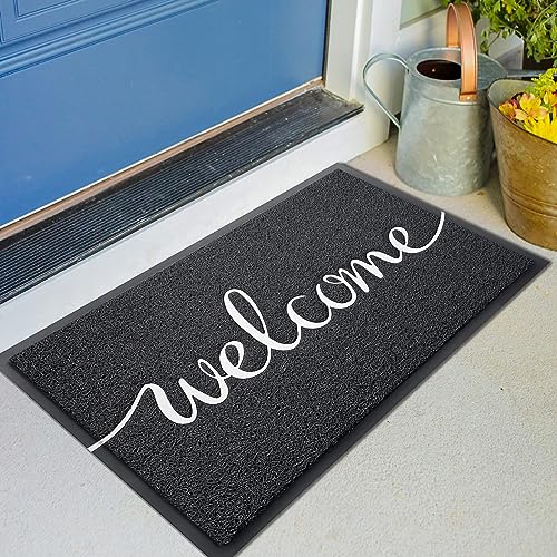 KILOCOCO Welcome Mat, Door Mat Outdoor Doormat Non-Slip Front Door Mats for Entrance, Easy Clean Indoor Floor Mats for Garage, Yard, Patio, High Traffic Areas Outside Rug for Home 18"x30" Black - color: Welcome, size: 1'6" x 2'6" (Rectangular)