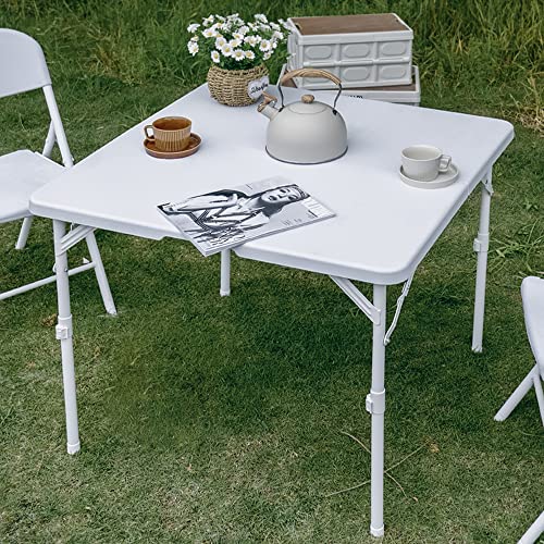 Allpop 34'' Square Folding Card Table, Fold-in-Half Portable Plastic Dining Table with Carry Handle & 2 Heights for Picnic Party Commercial Events, White - color: White, size: 34 Inch