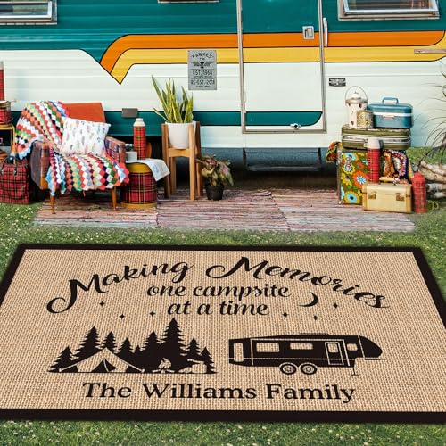 Custom Camping Rug Making Memories RV Trailer Campsite Decor One Campsite at a Time Floor Mat for Outdoors, Patio, Backyard, Picnic, Beach, Camping, 55 x 95 Inch - color: Making Memories, size: 4'7" x 7'11" (Rectangular)