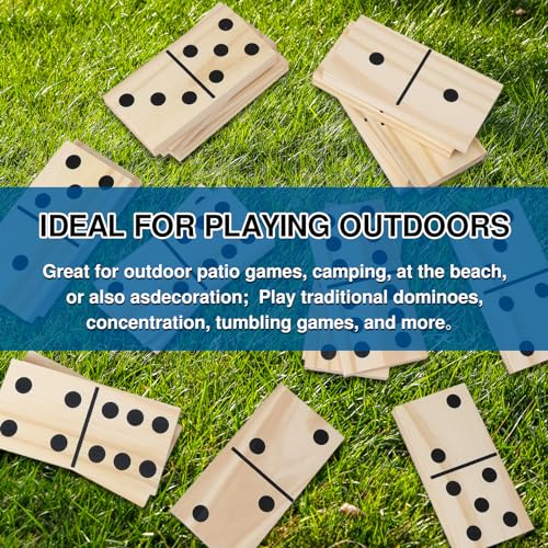 GOTHINK Giant Wooden Dominos Set for Adults and Kids,28pcs Jumbo Natural Wood Black-Dot Dominoes Tiles for Birthday/Holiday Family Party Games,Outdoor Camping Lawn and Backyard Activities 2-4 Players