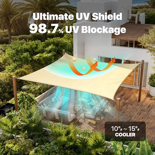 ColourTree Super Ring 16' x 24' Beige Rectangle Sun Shade Sail, Commercial Grade UPF50 Canopy, Reinforced Corners & Edges, 260 GSM Fabric Heavy Duty -5 Years Warranty (We Make Custom Size)