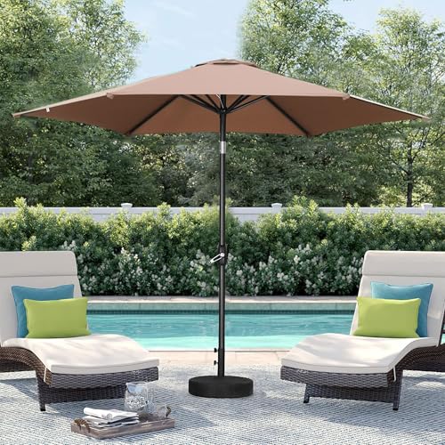 HYD-Parts 9FT Patio Umbrella Outdoor Table Umbrella,Market Umbrella with Push Button Tilt and Crank for Garden, Lawn, Deck, Backyard & Pool, No Base (Coffee) - color: Coffee, size: Umbrella Only
