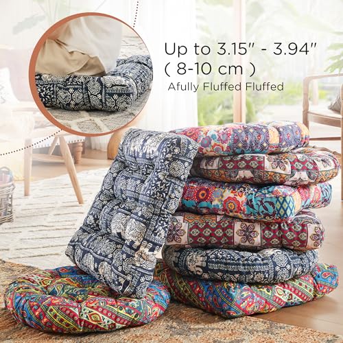 Codi Meditation Floor Pillow, Square Pillows Seating for Adults and Kids, Boho Cushion for Yoga Living Room Tatami Sitting, Memory Foam Added, 22x22 Inch, Indigo Elephant - color: Square | Indigo Elephant, size: 1 Count (Pack of 1)