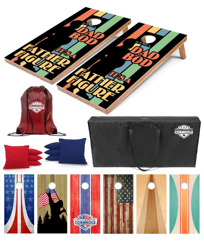 World Series of Cornhole Regulation Size Cornhole Boards – Lightweight & Durable All-Wood Construction | Backyard Bean Bag Toss Set | Rugged Outdoor Game for Tailgates, BBQs, & Backyard Battles - color: Dad Bod