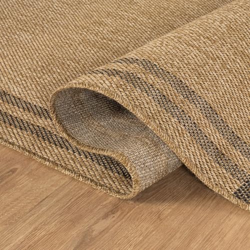 Luul Home Easy Jute Rugs 2x3 Bordered Natural Color Living Room Indoor Outdoor Door Mat for Patio and Kitchen Rug High Traffic Washable Easy to Clean Solid Boho Woven Design Outside Carpet (2 x 3) - color: Bordered/Natural Black, size: 2' x 3' (Rectangula
