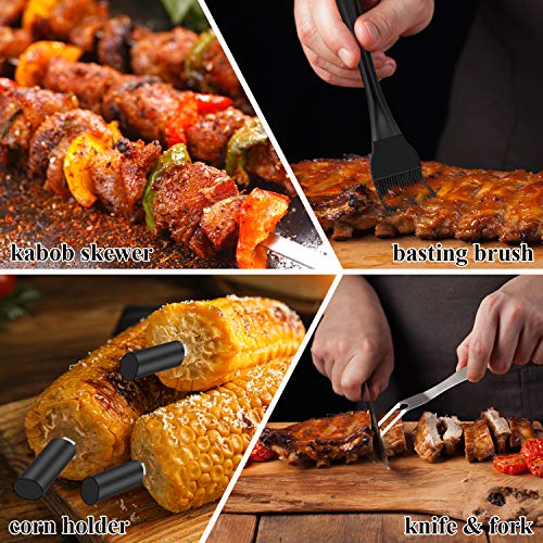 ROMANTICIST 27pcs Heavy Duty Grilling Gifts for Men Dad Fathers Day, Extra Thick BBQ Accessories Tools Set, Stainless Steel Grill Utensils Kit with Meat Claws, Canvas Bag for Outdoor Camping Black - color: Black2