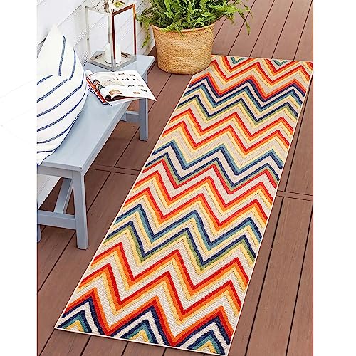 Superior Modern Bohemian Indoor Outdoor Runner Rug, Perfect for Patio, Bedroom, Kitchen, Laundry Room, Entryway, Office, Playroom, Carpet Cover, Zig-Zag, Acacia Collection, 2' 3" x 8', Cream - color: Acacia - Cream, size: 2'3" x 8' (Rectangular)