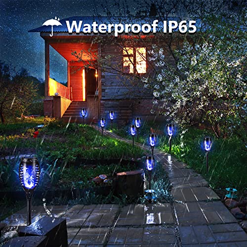 Toodour Solar Torch Flame Lights, 12 Pack Solar Lights Outdoor with Flickering Flame, Waterproof Patio Light Landscape Decoration Lighting for Garden, Lawn, Yard, Outdoor Decorations - Blue - color: Blue, size: 12 Pack