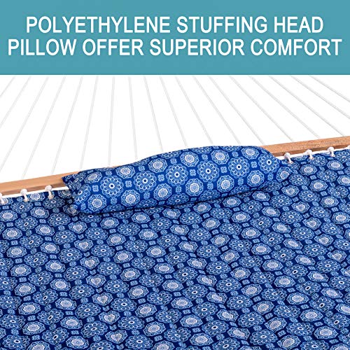 Lazy Daze Hammocks 12FT Quilted Fabric Hammock with Soft Pillow, Double 2 Person Tree Hammock with Spreader Bar for Outdoor Patio Backyard Poolside, 450lbs Weight Capacity, Blue Floral - color: Blue Floral