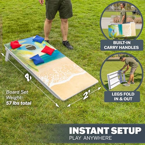 GoSports 4 x 2 ft Commercial Ultra Durable Cornhole Board Set – All-Weather Regulation Size, Ready-to-Play for Family Backyard Games, Tailgates, Outdoor Party, and Venues - color: Beach
