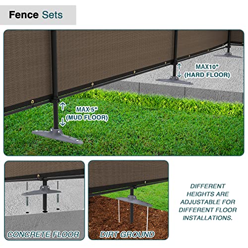 ECOOPTS 5'Hx24'L Privacy Fence Set with Poles and Rails Ground Spikes Fence Kit for Yard Patio Garden Pool (Brown) - color: Brown, size: 0 5'Hx24'L