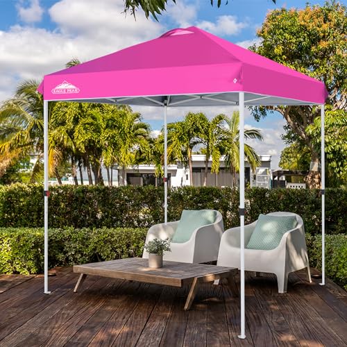 EAGLE PEAK Pop Up Canopy Tent with Wheeled Carry Bag, 8 Stakes, 4 Ropes, Easy Set Up Tent Canopy, 6.6x6.6 ft, Pink - color: Pink, size: 6.6x6.6