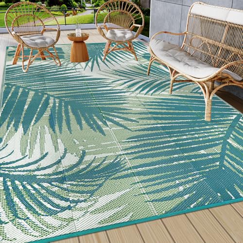 famibay Plastic Outdoor Rug 8x10 Waterproof Outdoor Carpet Patio Rugs Tropical Camping Rug Outside RV Mat Rug All Weather Reversible Lightweight Outdoor Area Rug for Patio Camping RV(Tri-Color Green) - color: Tri-color Green, size: 8' x 10'
