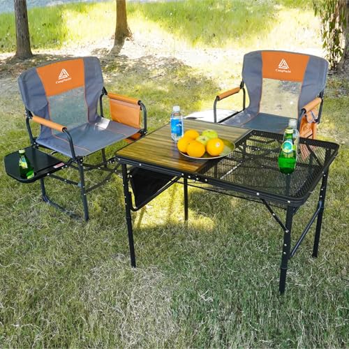 Wide Folding Director Chair with Table, Outdoor Camping Chair for Adults with Cup Holder Load 330 Lbs, Portable Lightweight Chair for Outside with Carry Bag for Patio, Orange-1Pack - color: Director Orange-1pack