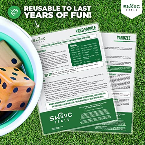 SWOOC Games® - 5 Big Premium Laminated Yardzee & Farkle Score Cards (11.5in x 8in) with Rules - Large Reusable Dry Erase Pads for Giant Outdoor Dice - style: Score Cards Only (5 Pack)