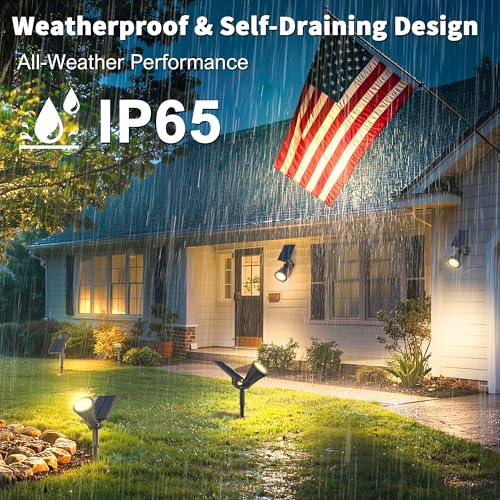 Solar Lights Outdoor Waterproof IP65,3000K Super Bright LED,2 Lighting Modes, Solar Powered Yard Garden Solar Spot Lights for Flag Landscape Auto On/Off-1 Pack - color: Warm White, size: 1 Pack
