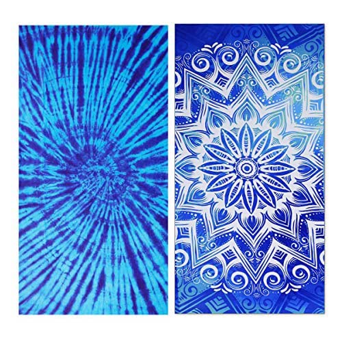 2 Packs Oversized Beach Towels Set 36 x 72 in Boho Extra Large Soft Big XL Clearance Swim Pool Towel Bulk for Adults Women Men Essentials Cruise Accessories Must Haves Vacation Stuff Necessities - color: 2 Packs Blue Boho