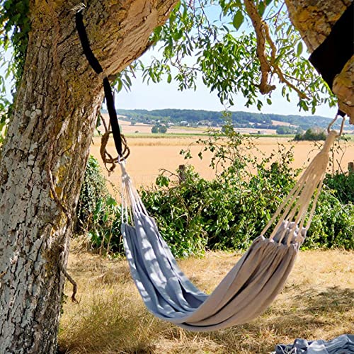 ANYOO Cotton Hammock Portable Camping Hammocks for Hanging Sturdy Garden Comfortable Fabric Hammock with Tree Straps Up to 660lbs with Travel Bag for Camping Outdoor/Indoor Patio Backyard - color: Grey