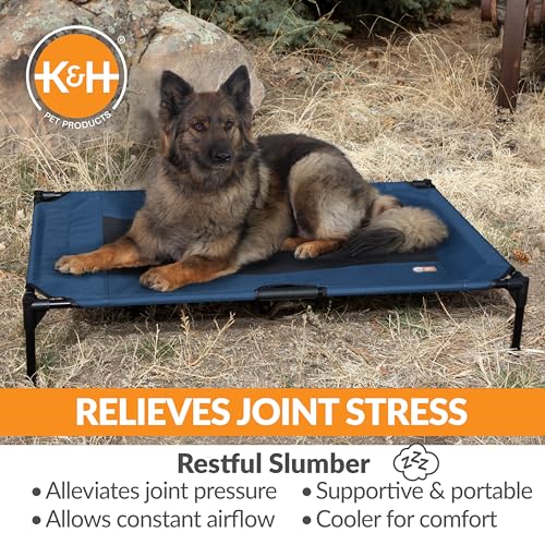 K&H Pet Products Outdoor Elevated Dog Cot, Breathable Cooling Elevated Cot Hammock Pet Bed for XL Dogs, Washable Mesh Cover, Raised Metal Frame, Collapsible, Portable - Extra-Large 50 X 32in Blue - color: Blue/Black Mesh, size: X-Large 50"L x 32"W