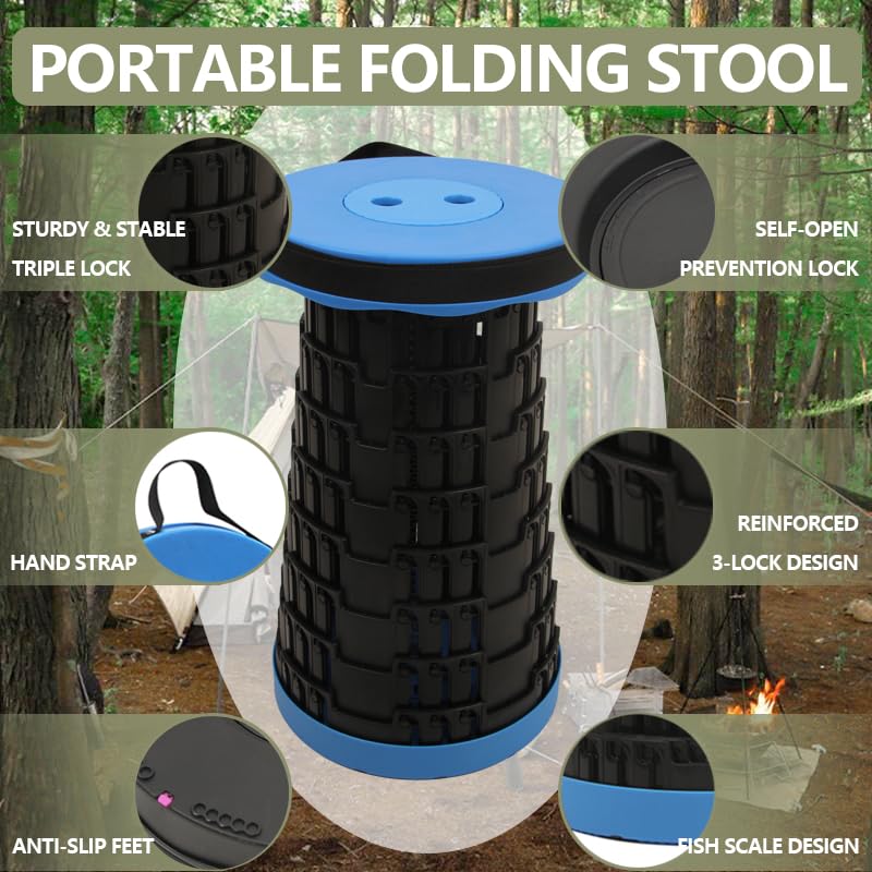 JAEMEYEM Upgraded Foldable Stool, Capacity Portable Retractable Small Folding Stool, Collapsible Telescoping Camping Stool for Adults Outdoor Fishing Hiking Gardening Travel BBQ - color: Blue, size: 1 pack