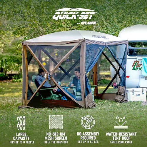 CLAM Quick-Set Pop Up Screen Tent, Venture, 9 x 9 ft, Instant Setup Brown Portable Outdoor Gazebo Canopy Shelter, Compact Bug-Free Camping Tent for Backyard, Beach, Tailgating - Brown - style: Portable