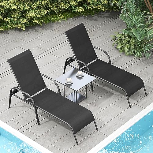 Giantex Patio Lounge Chair, Outdoor Chaise Lounge with 5 Adjustable Backrest, Sturdy Steel Frame, Sunbathing Recliner, Beach Chair, Tanning Chair for Outside, Yard, Balcony, Pool Chairs, Black - color: Black