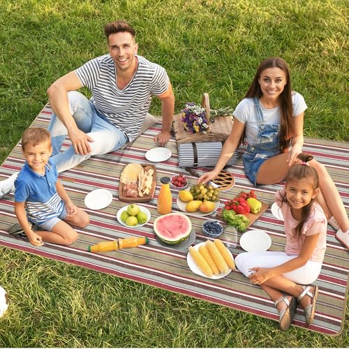 CARSTENS, INC. Easy Pack Water Resistant Sandproof Woven Picnic Blanket, Lightweight Foldable Outdoor Camping Beach Mat, Large 60"x80", Meadow Stripe - color: Meadow Stripe