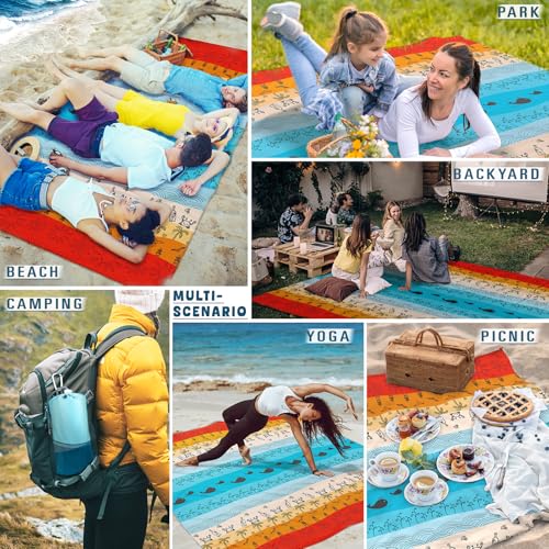Beach Blanket Waterproof Sandproof Oversized 78''×110'' Suits 1-7 Adults Lightweight Large Picnic Mat Sand-Free Beach Blanket for Travel Camping Hiking Picnic - color: Beach Scene, size: 78''x110''
