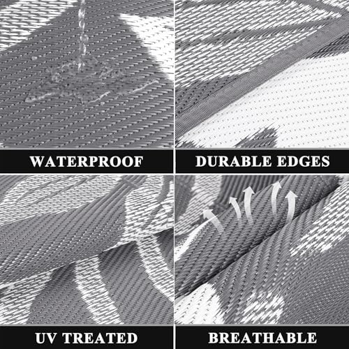 Pauwer Waterproof Outdoor Rug 8x10, Reversible Plastic Straw Patio Camping Rug, Indoor Outdoor RV Mat Carpet for Deck, Camper, Porch, Balcony, Backyard, Picnic, Floral Grey - color: Floral Grey, size: 8' x 10' (Rectangular)