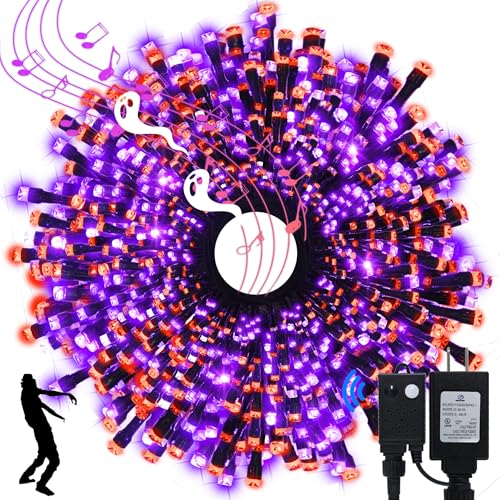 echosari Connectable 400 LED Halloween String Lights, Motion Sensor Scary Sound 66Ft Orange and Purple Halloween Lights Outdoor Waterproof 4 Sound Effects for Yard Party Tree Decor - color: Orange Purple