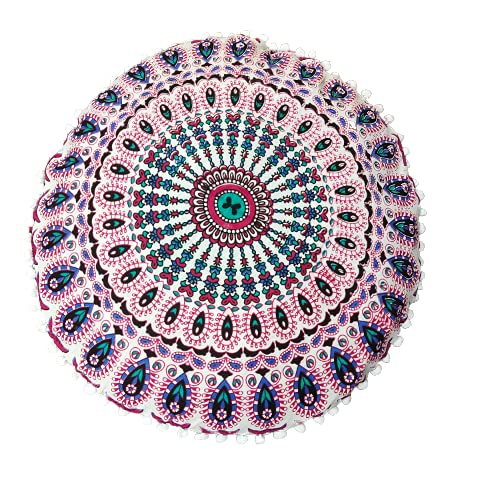 22 Inch Floor Pillows “Cover Only” Cushion Covers Seating Seat Throw Round Meditation Pillowcase Hippie Decor Ottoman Boho Mandala Yoga Pouf Cases (22” Pillow Cover, Without Filler)