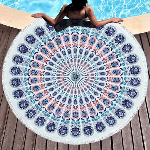 Violet Mist Purple Mandala Round Beach Blanket 60" Hippie Boho Microfibre Beach Towel Throw with Fringe Large Sand Free Circle Beach Blanket with Tassels for Women Travel Swimming Pool Picnic Towel - color: Mandala