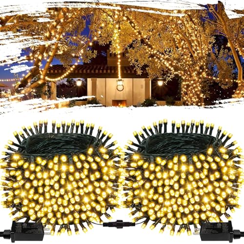 2-Pack Total 164FT 400LED Connectable Christmas Lights Outdoor, Christmas String Lights Waterproof with 8 Modes & Timer, Green Wire Twinkle Lights for Xmas Tree Decorations Outdoor Indoor, Warm White - color: Warm White