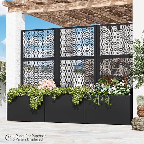 Modern Shade Metal Planter Box with Trellis Privacy Screen, 6x3 FT Large Raised Garden Bed, Multi-Functional Privacy Screen Outdoor with Drainage Holes for Climbing Plants, Petal Weave - size: 1 PC (Petal Weave) with Planter Box