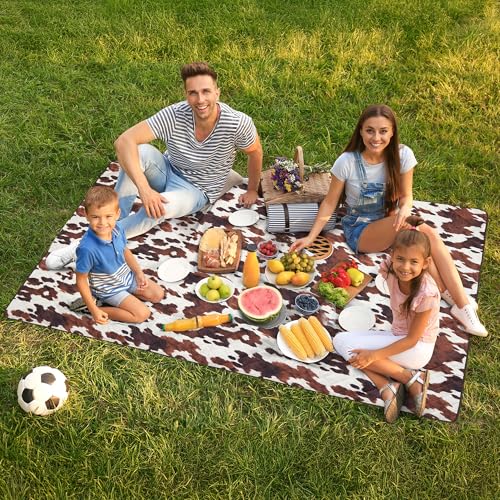 Carstens, Inc. Easy Pack Waterproof Sandproof Picnic Blanket, Lightweight Foldable Outdoor Camping Beach Mat, Large 60"x80", Cowhide - color: Cowhide