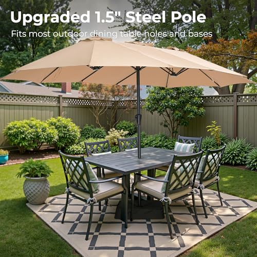 SUPERJARE 13FT Outdoor Patio Umbrella with Base Included, Double Sided Pool Umbrellas with Fade Resistant Canopy, Large Table Umbrella for Deck, Market, Backyard - Beige - color: Beige, size: 13FT