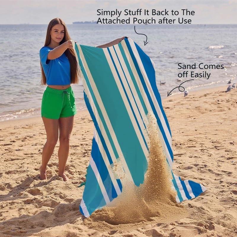 Beach Blanket Waterproof Sandproof Beach Mat 79" X 83" for 2-8 Adults, Sand Free Mat Quick Drying for Travel, Camping, Hiking with 4 Stakes & 4 Corner Pockets (Stripe) - color: Stripe