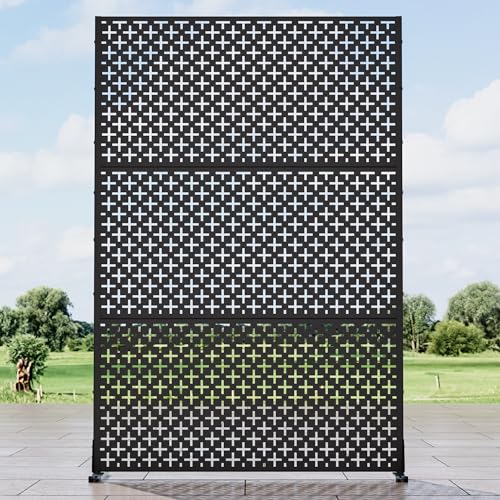Casaphoria Metal Privacy Screen Outdoor, 72" H x 47" W Freestanding Decorative Privacy Screen for Patio Deck Balcony Garden with Stable Base, Black-Dane - color: Black-dane