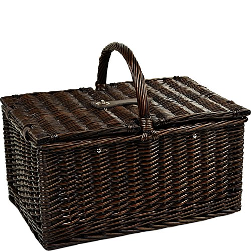 Picnic at Ascot Buckingham Willow Picnic Basket with Service for 4 and Coffee Service - Blue Stripe - color: Brown Wicker-hamptons Plates/Napkins