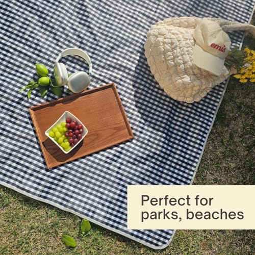 Cute Gingham Picnic Blanket, Waterproof Foldable, in Large 80x60in and Extra Large 80x80in, Portable Compact Beach Blanket, Oversized XL Outdoor Mat (Black, X-Large) - color: Black, size: X-Large