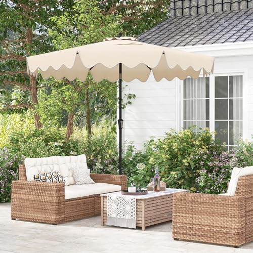 Tangkula 9Ft Patio Umbrella with Crank, 2-Tier Outdoor Umbrella with Push Button Tilt, Sun-Protective Canopy, 8 Ribs, Scalloped Patio Umbrella for Outdoor Beach Deck Pool Table (Beige) - color: Beige, size: 9Ft