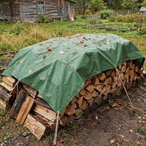 Canvas Tarp 6x8ft 21 Mil Heavy Duty Waterproof Trap, 12Oz UV Resistant Tarpaulin Cover with Rustproof Grommets, All-Weather Outdoor Tarp for Camping, Truck, Boat, Woodpile, Roof, Canopy - size: 6*8 Feet