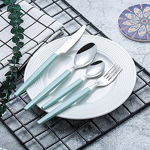 40 piece Stainless Steel Kitchen Flatware set with organizer, Camping Silverware set with color handles set of 8